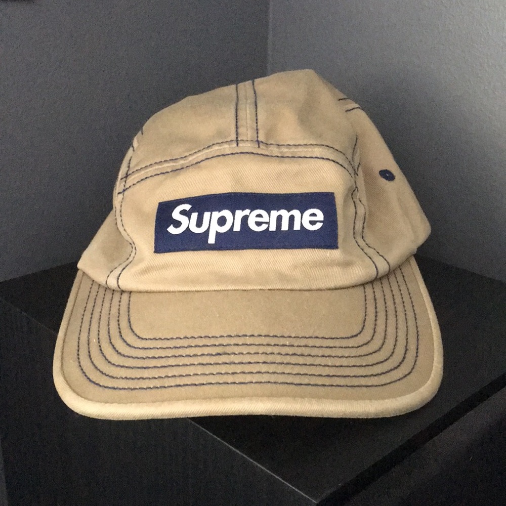 - Supreme tan and navy contrast stitch camp …
